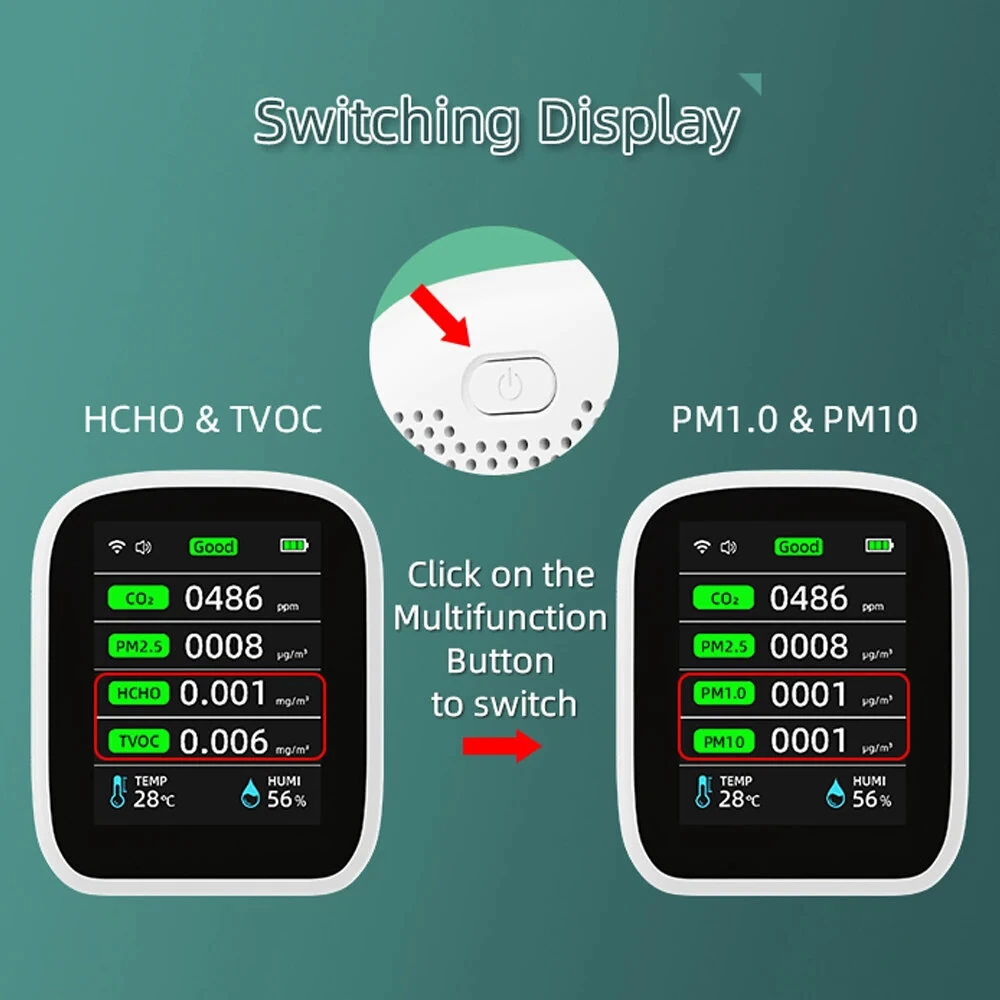 Tuya WIFI Air Quality Monitor - 8-in-1 CO2 HCHO TVOC PM2.5 Tester | Temp & Humidity - Image 5