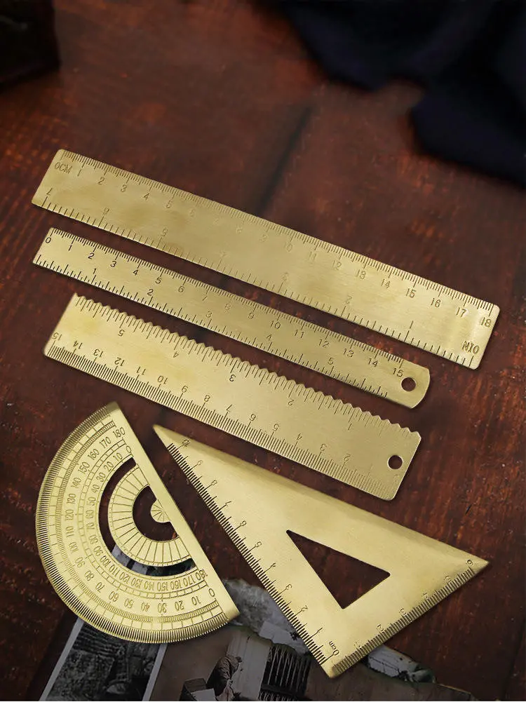 Brass Ruler - Metal Triangle Straight Ruler for Woodworking & Wave Line Drawing - Image 2