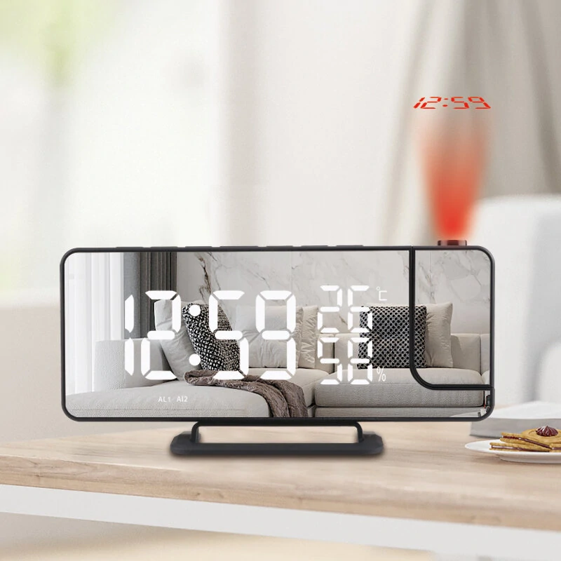 TS-9210-TFM-HW-R Alarm Clock | Time Projection, Radio, Temperature & Humidity Display - Image 2