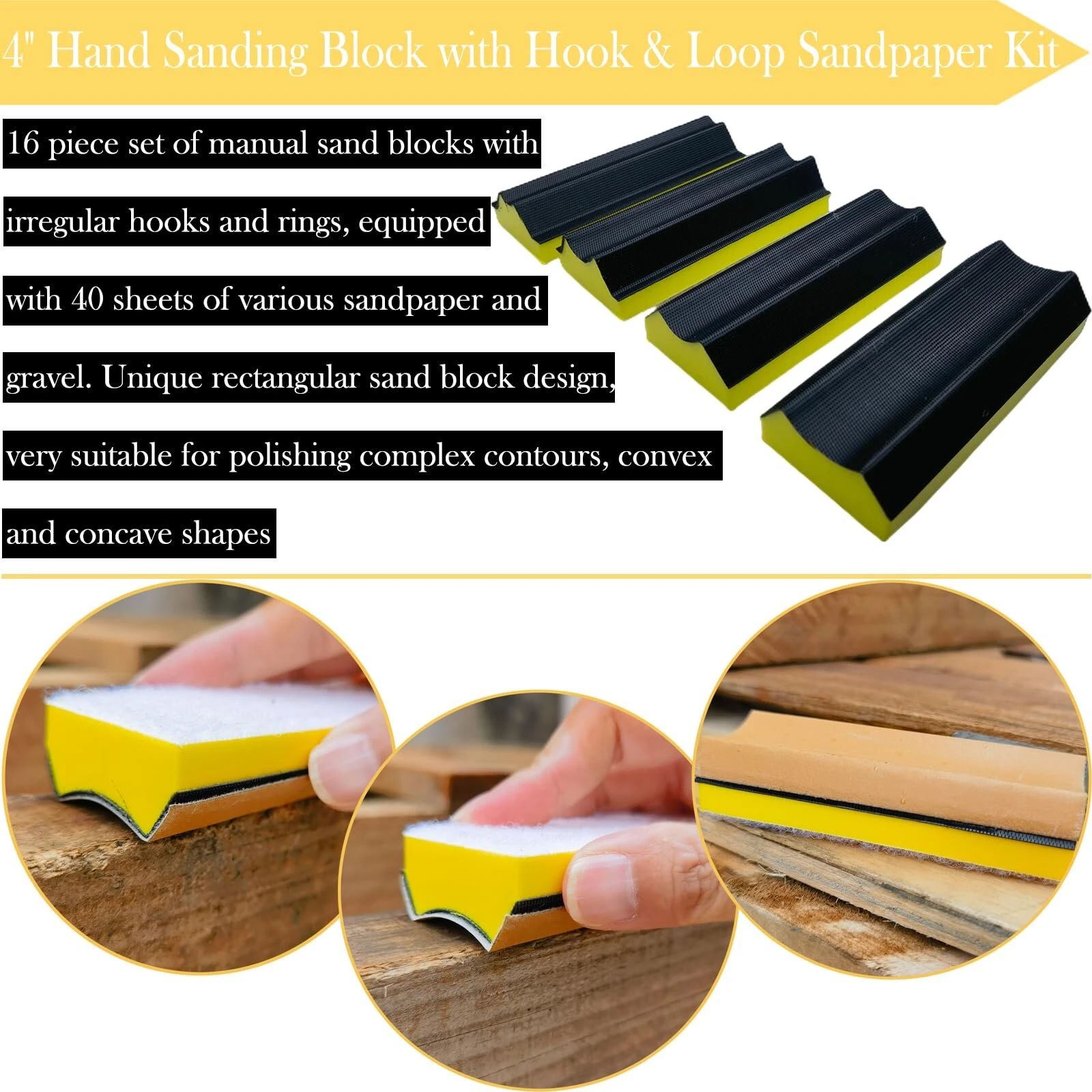 16 PCS Hand Sanding Blocks Set | Hook & Loop Interchangeable Design for DIY - Image 4