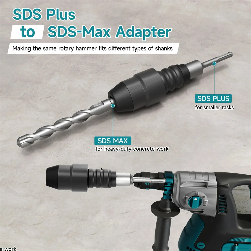 SDS Plus to SDS Max Rotary Hammer Drill Adapter | 210mm Alloy Steel Converter for Concrete Brick Tile - Image 3