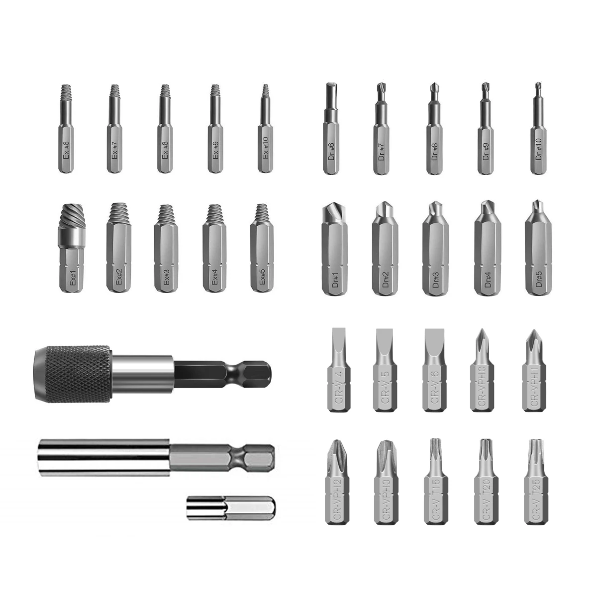 Damaged Screw Extractor Set - 33pcs HSS Kit with Bits & Holder | Broken Bolt Remover