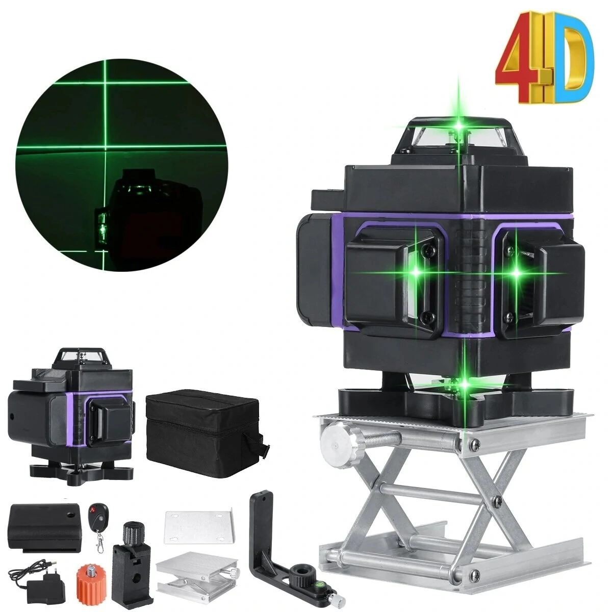 16 Line 4D Green Laser Level | Self-Leveling 360° Rotary Cross Line
