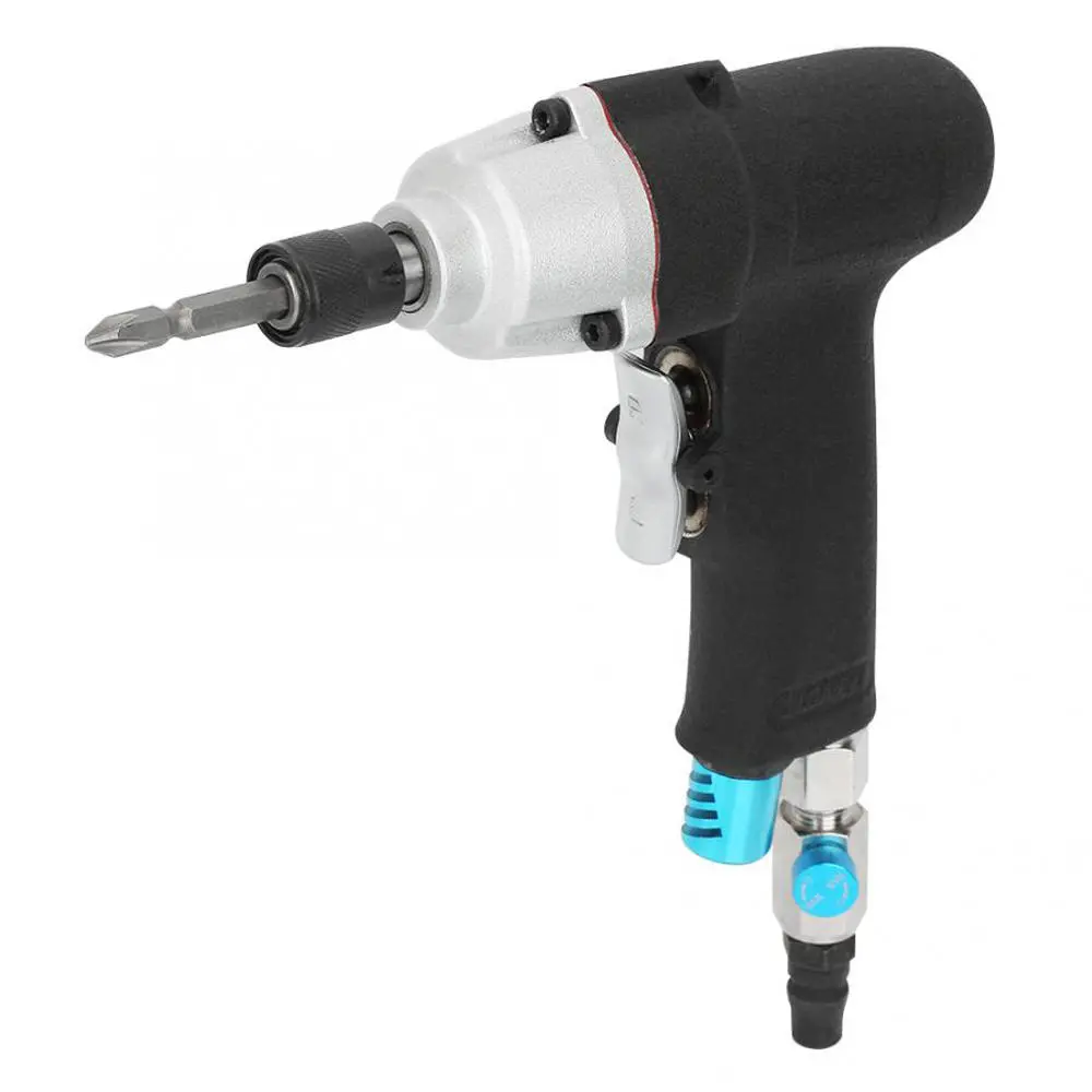 Industrial Pneumatic Reversible Screwdriver - 5H 1/4 inch Air Tool with Bit Set