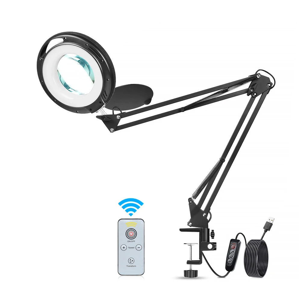 NEWACALOX 5X Magnifier LED Lamp with Wireless Remote | 3 Adjustable Light Colors for Reading Crafts
