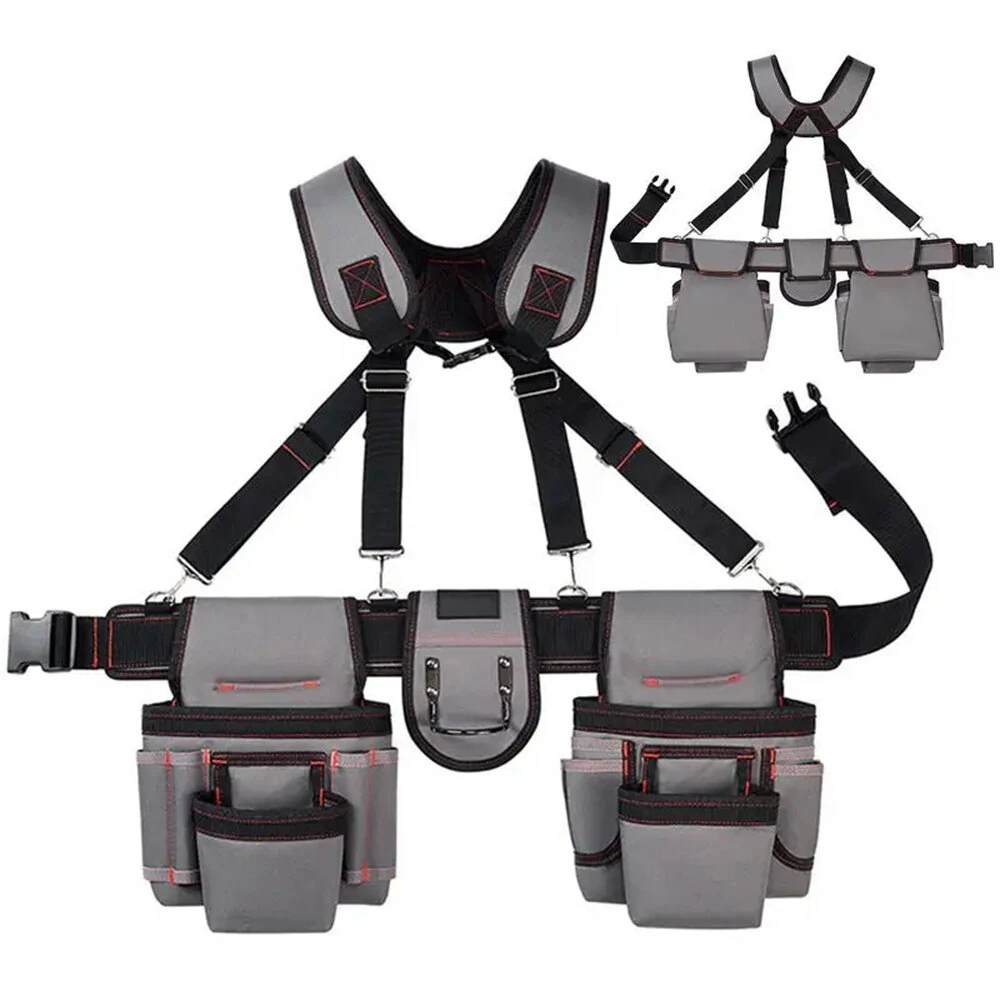 12 Pocket Tool Belt with Hammer Holder - Ergonomic Durable Polyester Nylon for Electricians & Mechanics