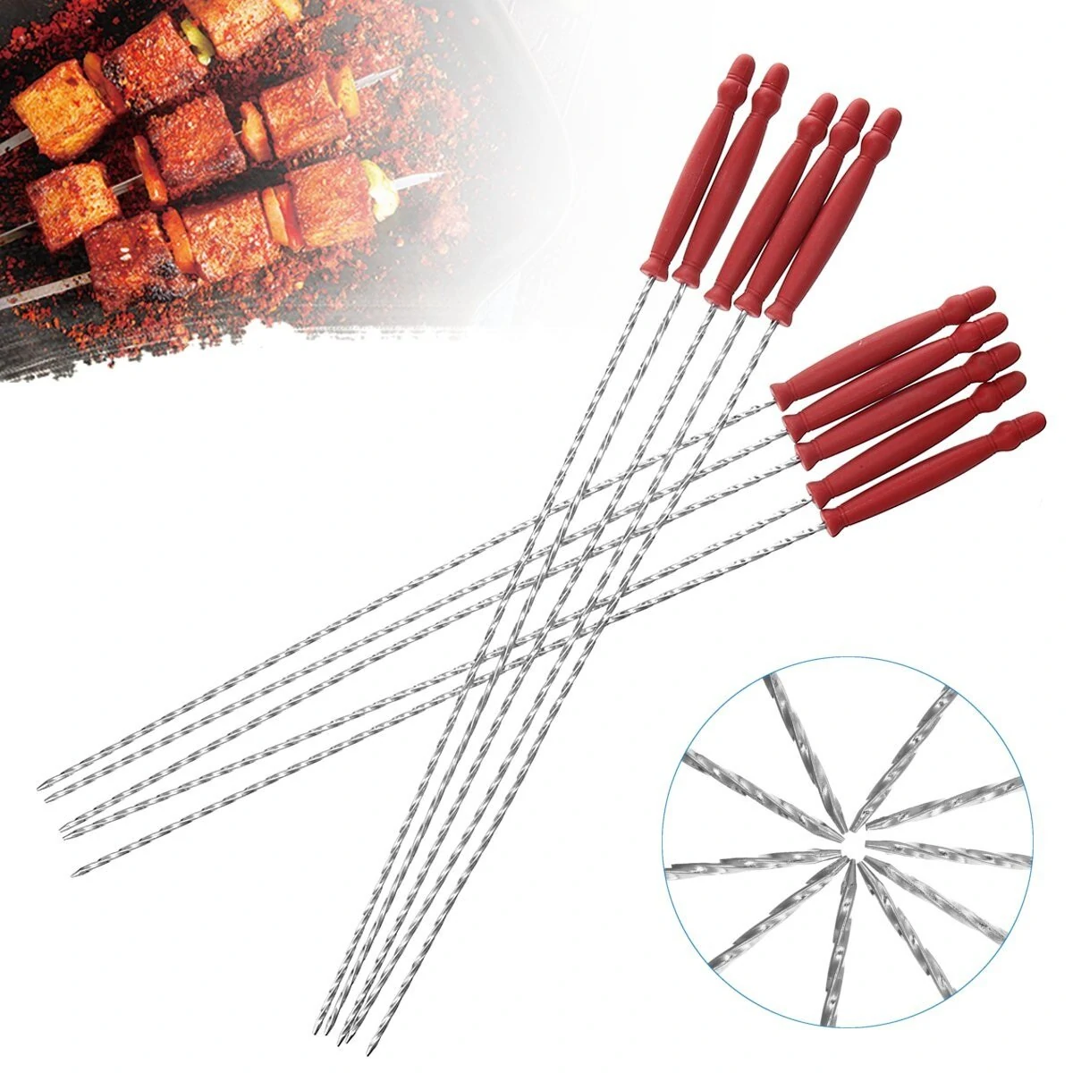 10Pcs BBQ Skewers Set - 16.5 Inch Metal Kebab Sticks for Grilling & Picnic