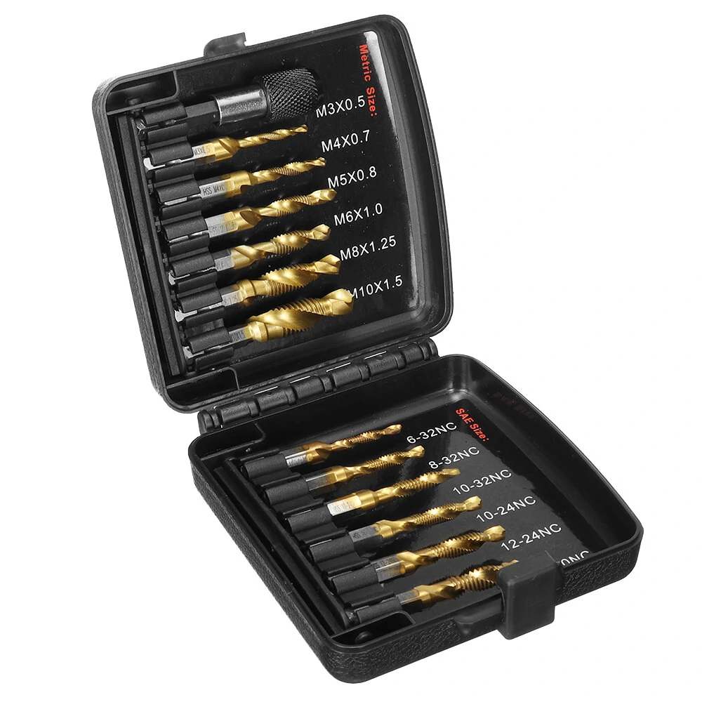Drillpro 13pcs M3-M10 Metric Tap & Drill Bit Set | Hex Shank Hand Tools