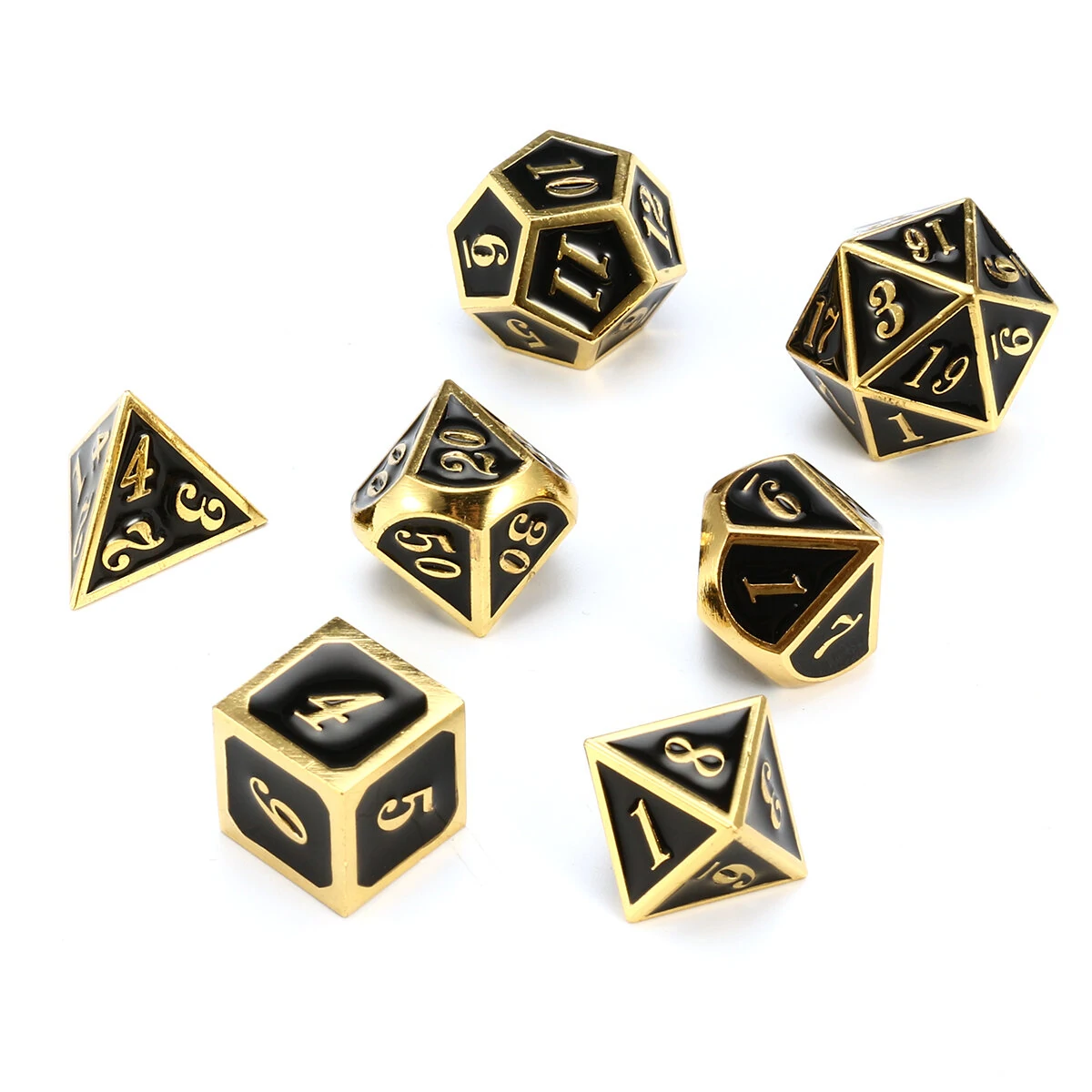 7pcs Zinc Alloy Polyhedral Dice Set - Enamel Embossed Heavy Metal D&D Dice With Bag