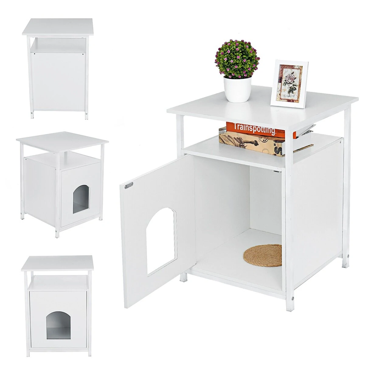 Cat Litter Box Enclosure with Side Table - Pet Furniture House for Cats & Dogs