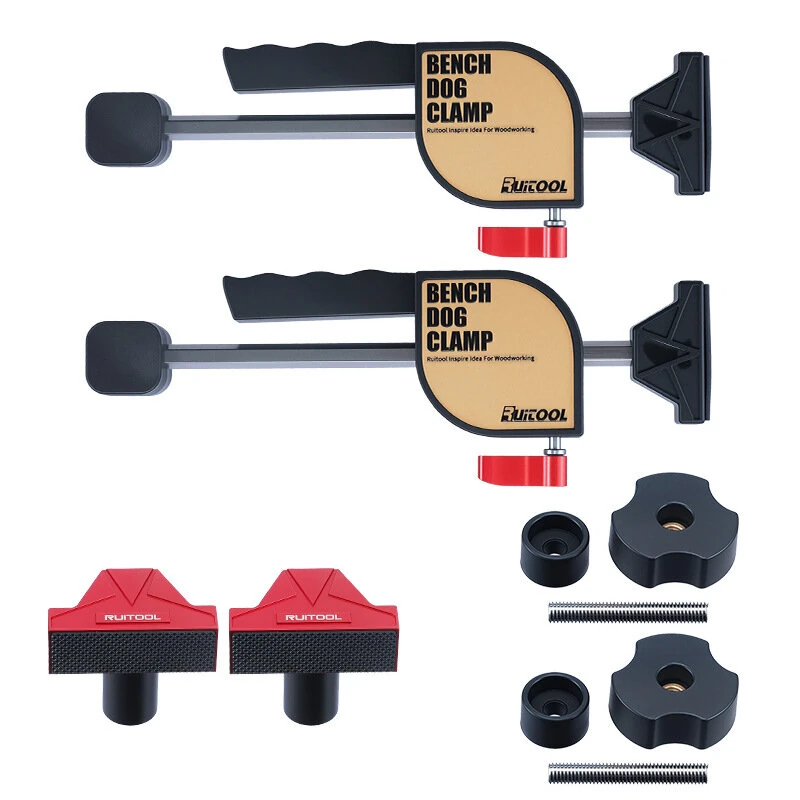RUITOOL 19mm MFT Workbench Clamps Set - 2 Clamps & 2 Bench Dogs for 3/4 Inch Dog Holes