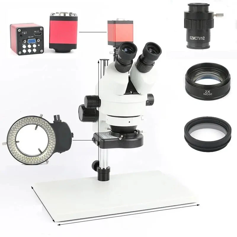 Industrial Trinocular Stereo Microscope - 7X-45X-90X Simul-focal with 13MP HDMI Camera for Phone PCB Soldering Repair