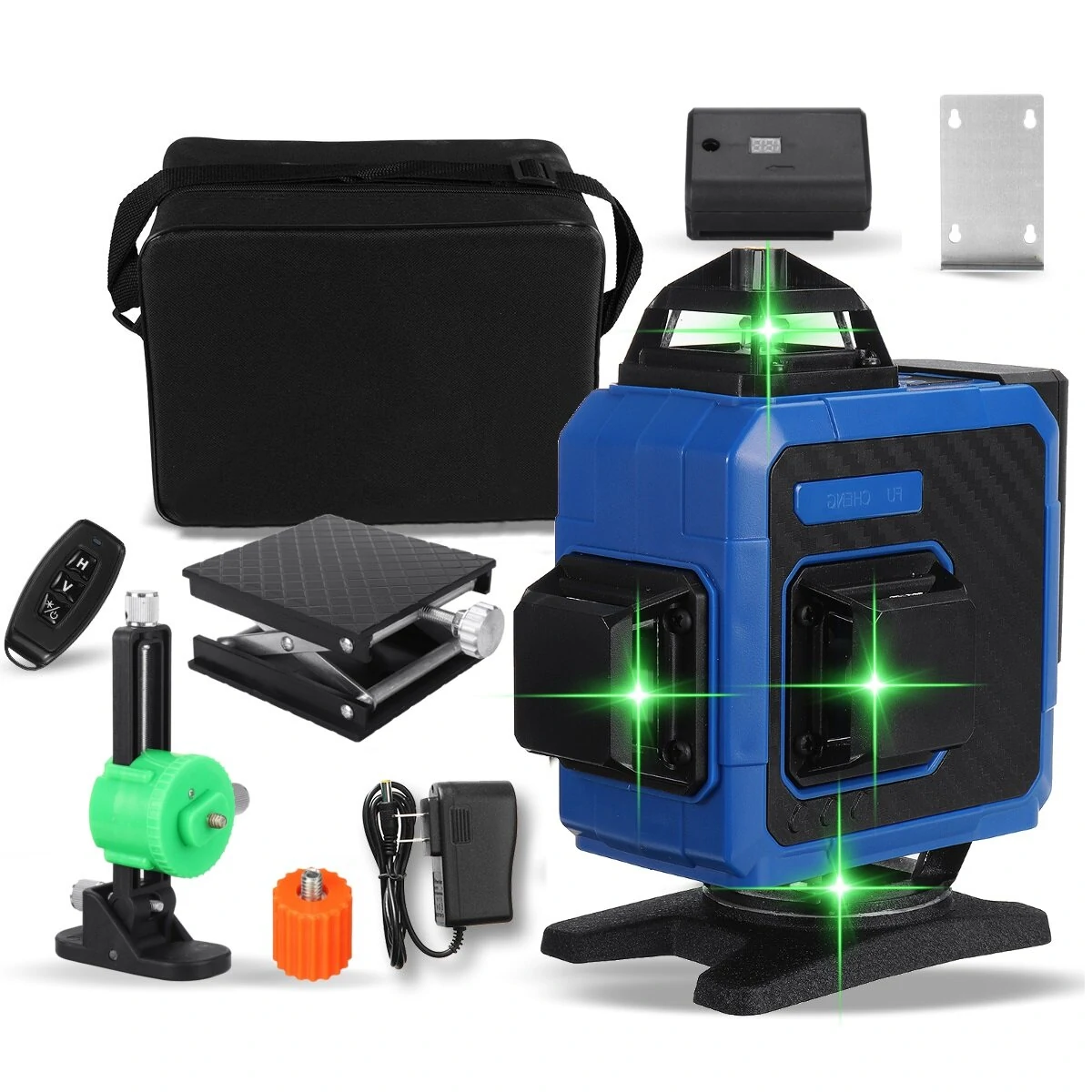 4D Green Laser Level 16/12/8 Lines - 360° Self-Leveling Rotary Cross Measure Tool