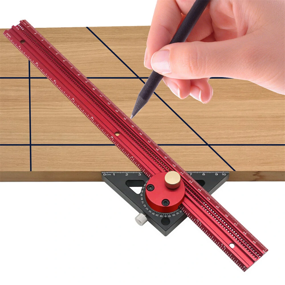 Carpentry Precision Scribe Ruler | Aluminum T-Type Line Drawing Tool & Marking Gauge