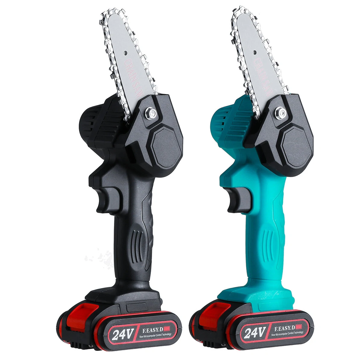Mini Handheld Chainsaw - 24V Cordless Electric Wood Cutter - 4 Inch Bar - w/ Battery