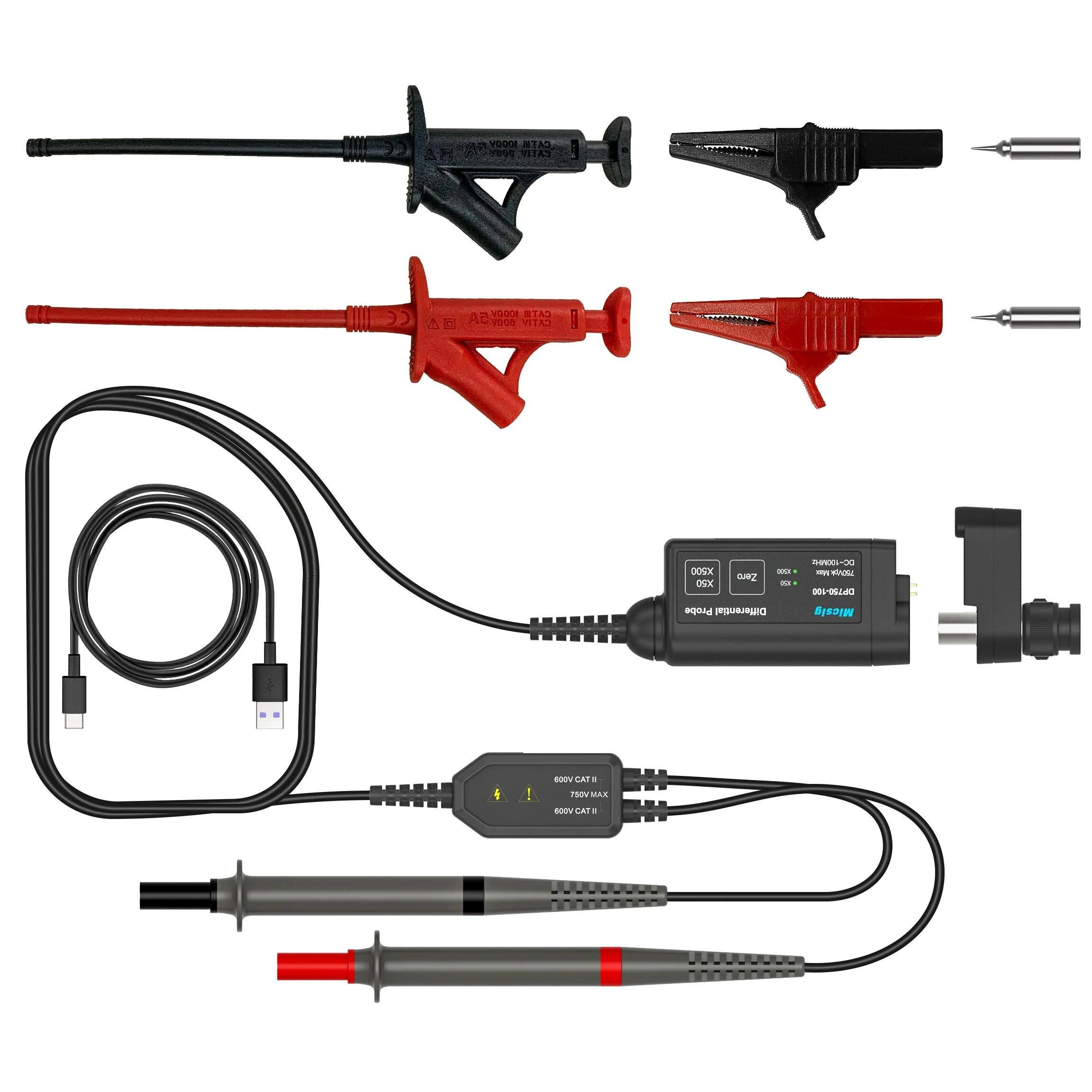 Micsig DP750-100 High Voltage Differential Probe | 100MHz 1000V | 50X/500X Attenuation