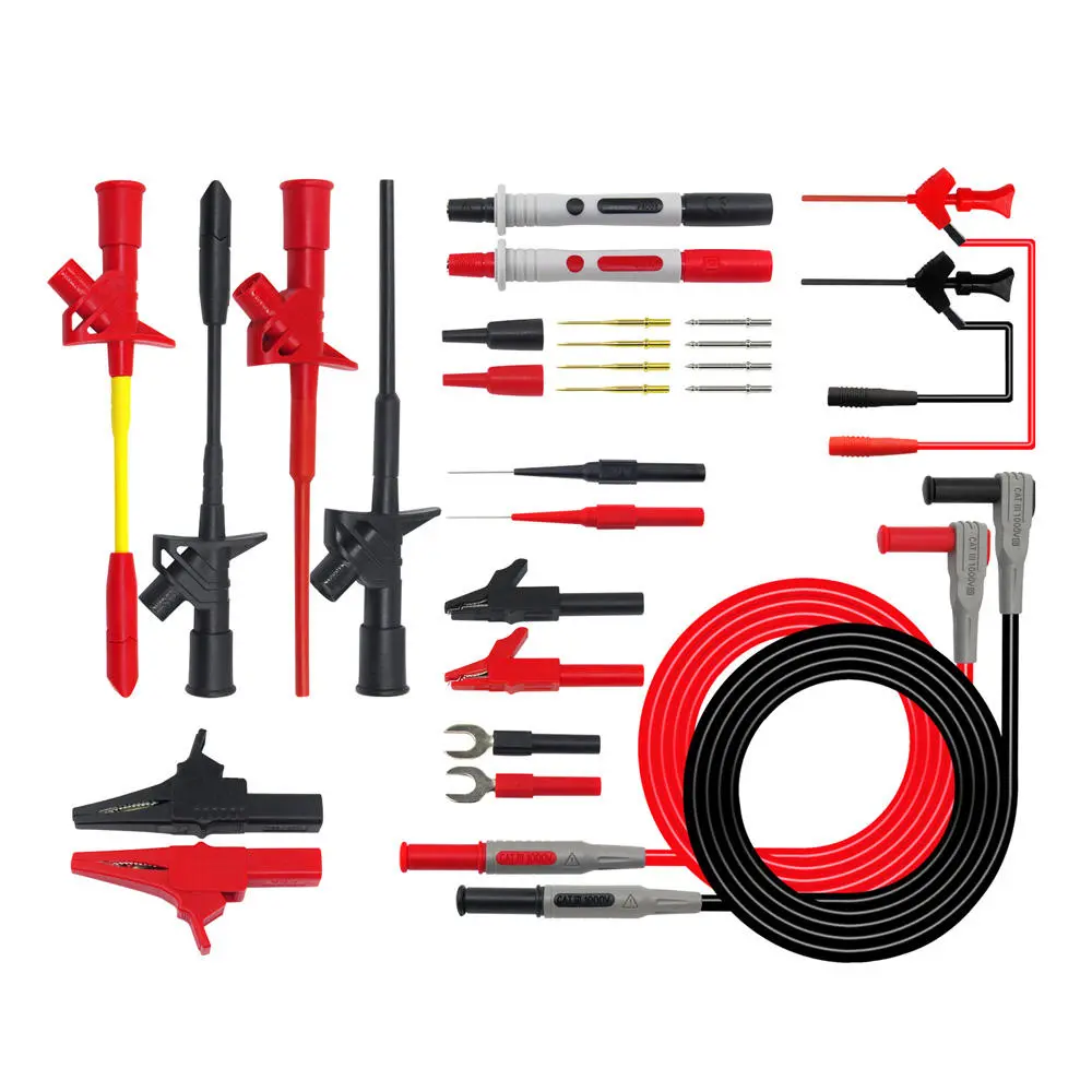 P1300F Multimeter Probe Kit - Replaceable Test Leads with 4mm Banana Plugs & Alligator Clips
