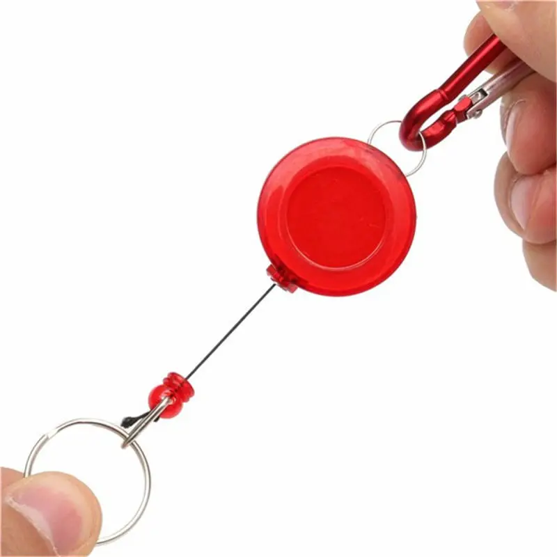 Badge Reel Telescopic Key Holder | Retractable Carabiner Keychain - Red