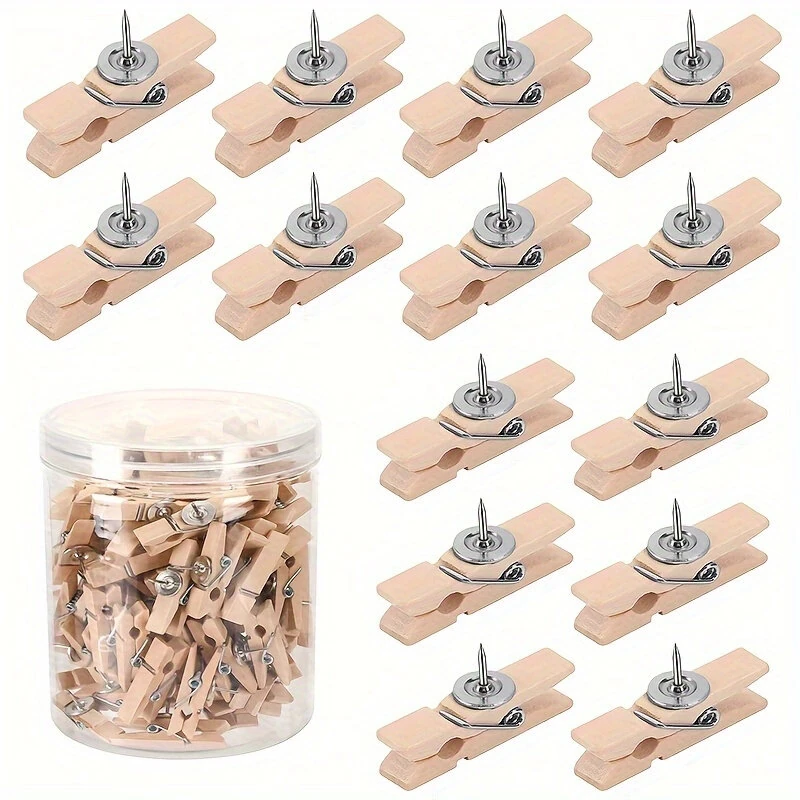 Push Pin Wooden Frame Set - 50pcs Cork Board Accessories with Metal Pins