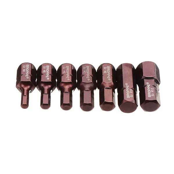 Broppe 7pcs H4-H12 30mm Hex Screwdriver Bits | 10mm Shank for Impact Driver