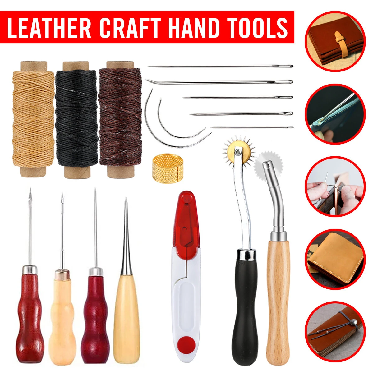 12PCS DIY Leather Craft Hand Tools Kit for Sewing Leather & Canvas