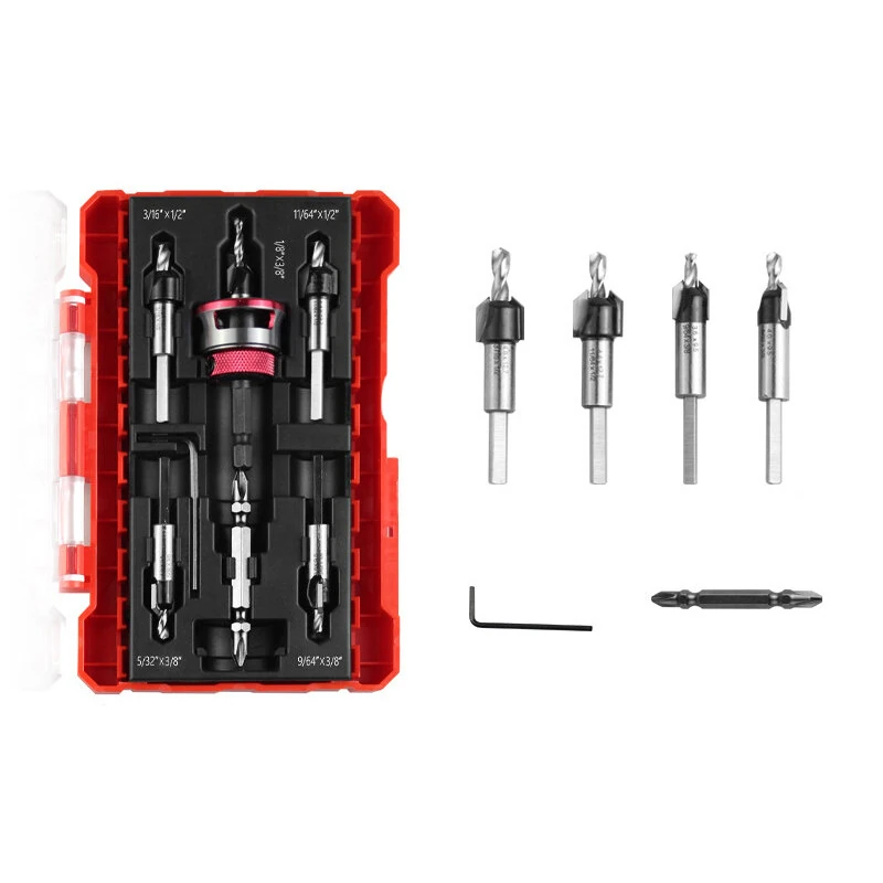 5pcs Countersink Drill Bit Set with Depth Stop | 6542 Steel for Woodworking