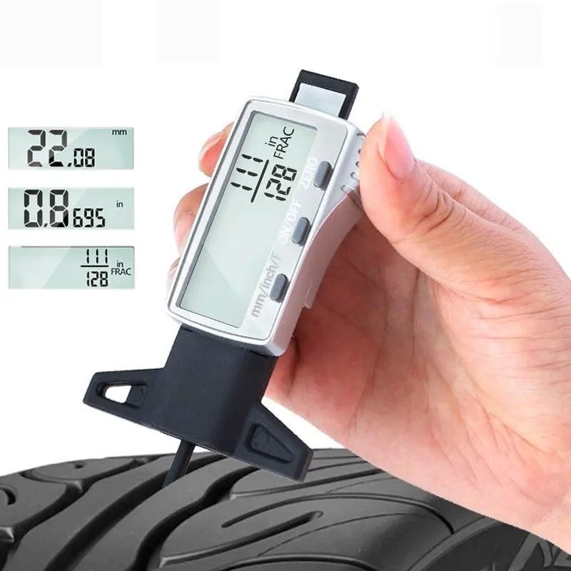 Digital Tread Depth Gauge - 0-25.4mm/0.01mm Precision | Big LCD Display | Metric/Inch/Fraction