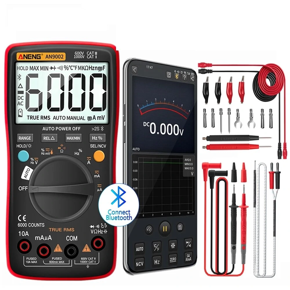 ANENG AN9002 Bluetooth Multimeter | 6000 Count True RMS Auto-Range Tester