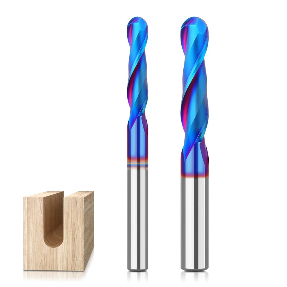 Carbide Spiral Up Cut Ball Nose End Mill | 1/4 Inch 8mm Shank | Nano Blue Coating