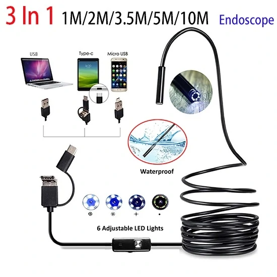 USB Type C Endoscope Camera - 2M 7MM Borescope for Android & Car Inspection