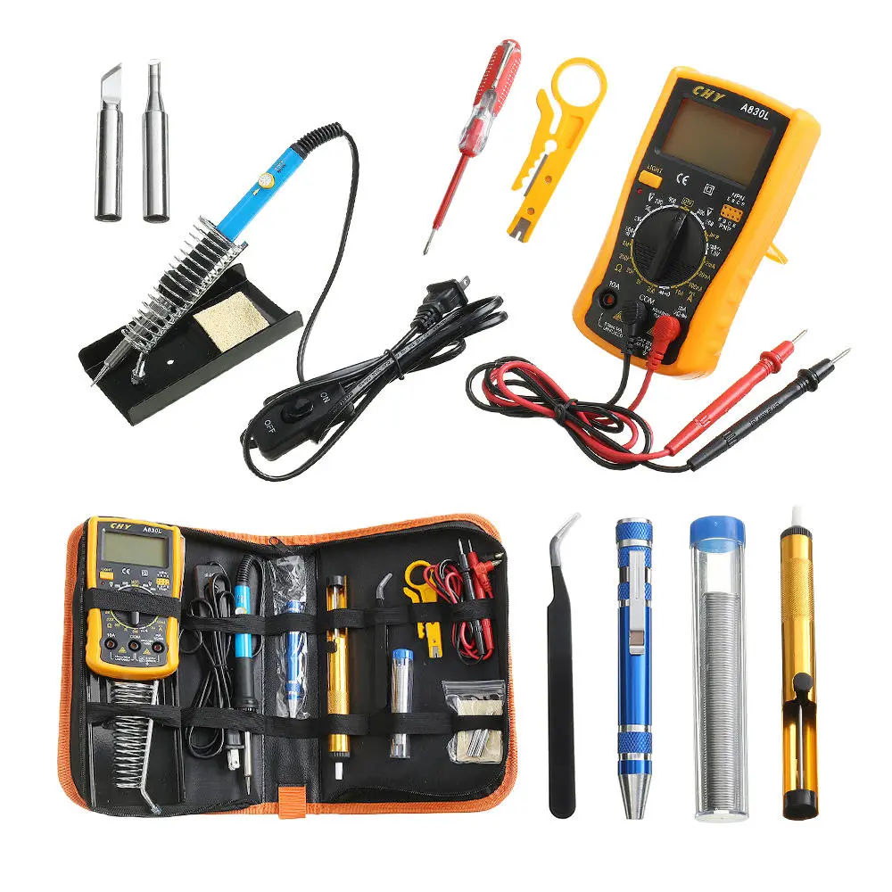 Handskit 60W Electric Solder Iron Kit - 220V with Multimeter & 8-in-1 Tools