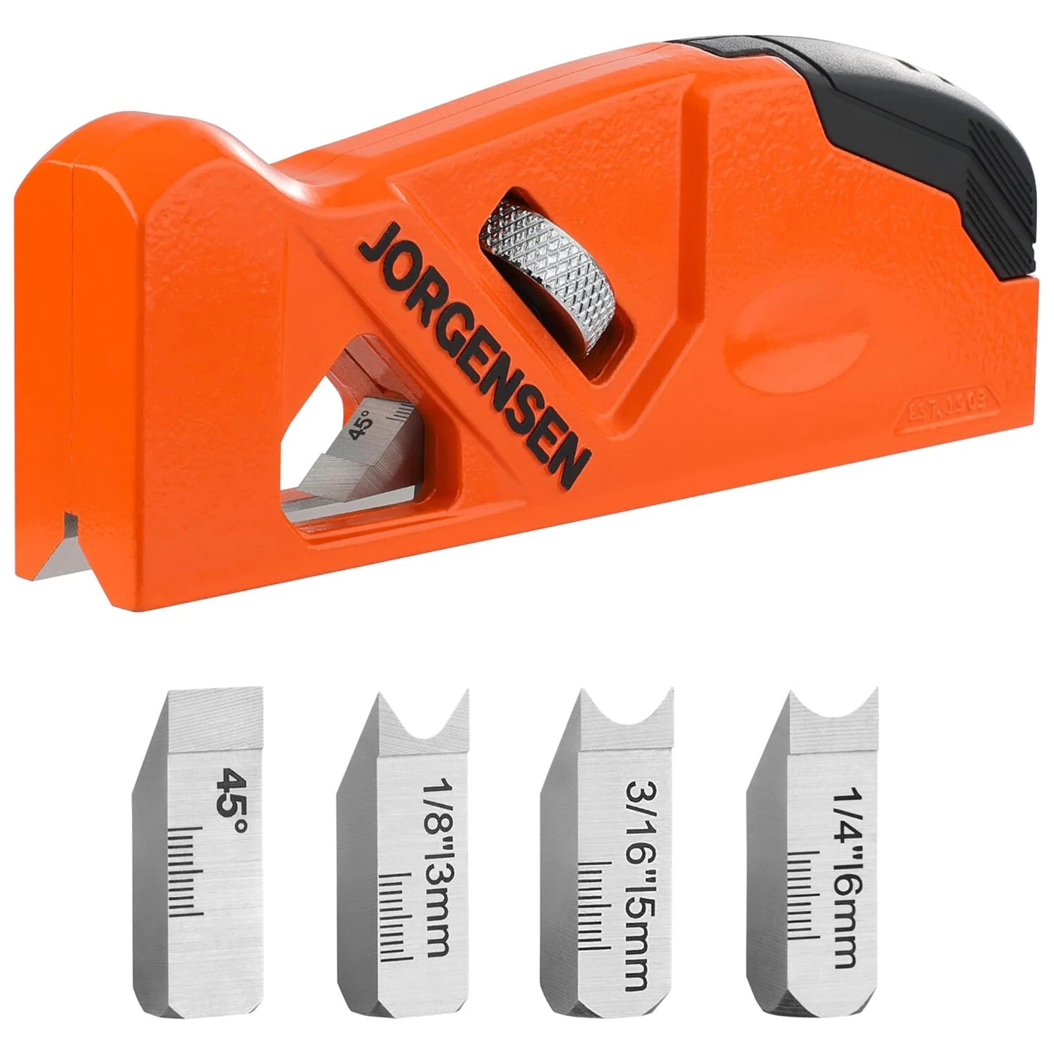 JORGENSEN Chamfer Plane | 4 Cutter Heads & Adjustable Depth | 9CrWMn Blade