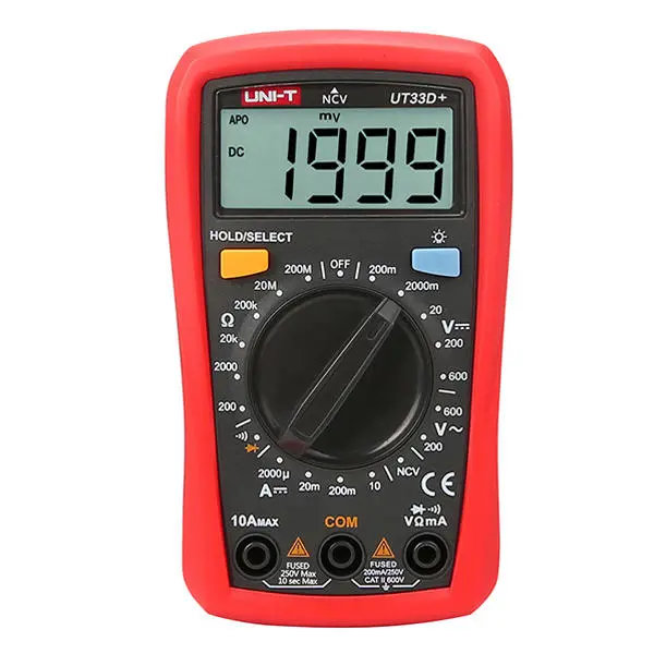 UNI-T UT33D+ Digital Multimeter - Voltage Current Resistance Tester with Buzzer & Backlight