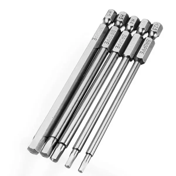 Broppe 5Pcs 100mm H2.5-H6 Hex Screwdriver Bits | 1/4 Inch Magnetic Shank