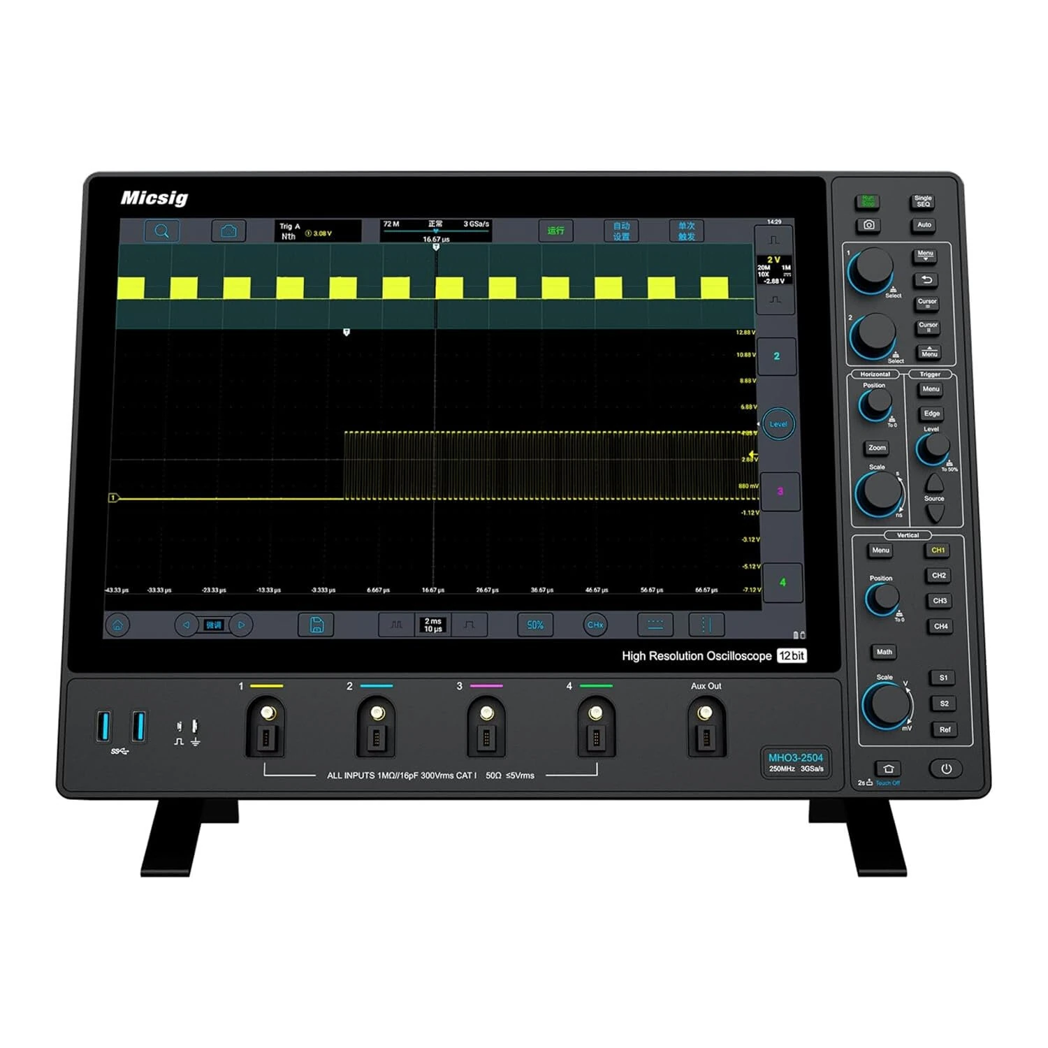 SainSmart Micsig MHO3-2504 Oscilloscope | 250MHz 4-Channel 12-bit | 14 Touch Screen 3GSa/s