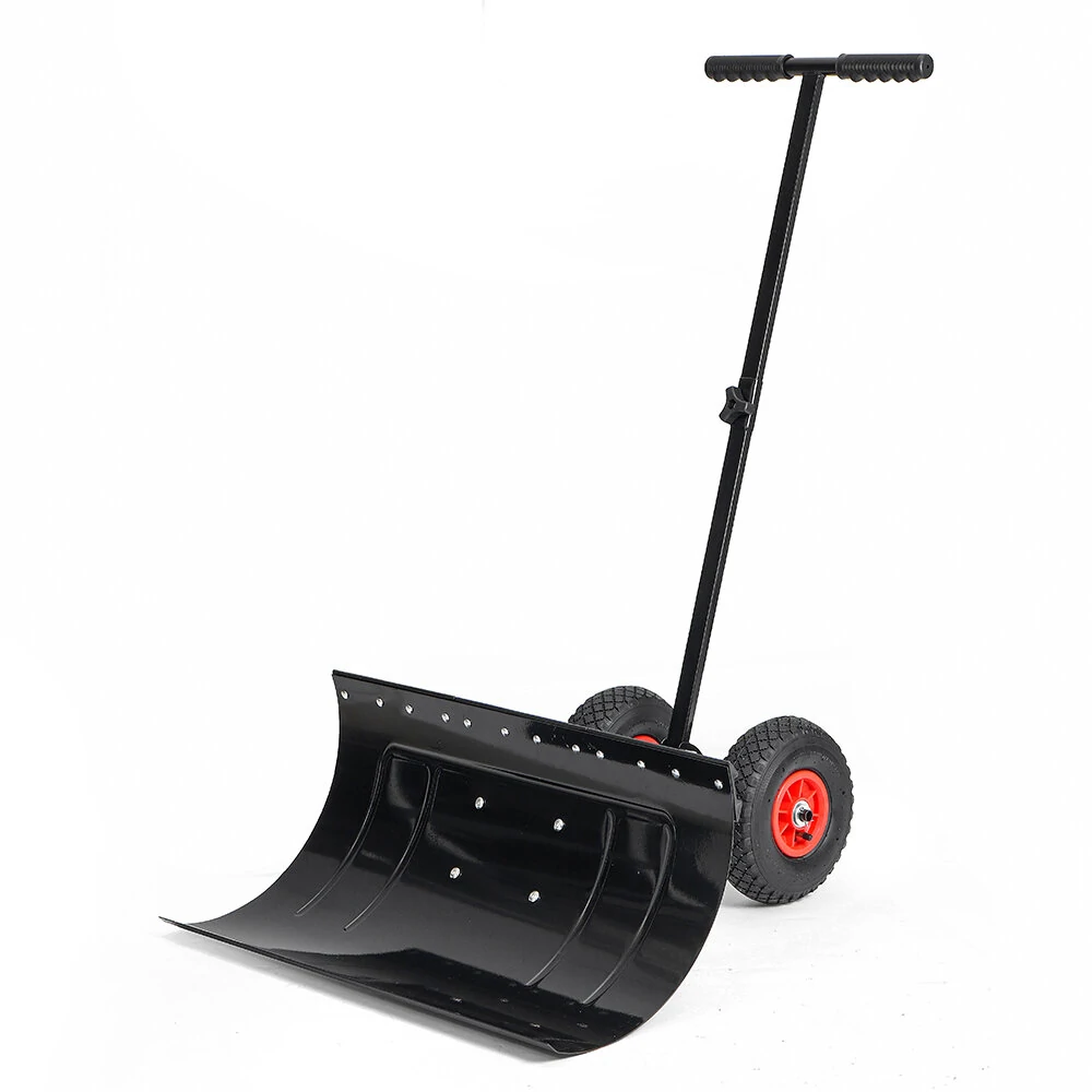 29 Inch Wheeled Snow Shovel - Adjustable Height & Multi-Angle Snow Pusher