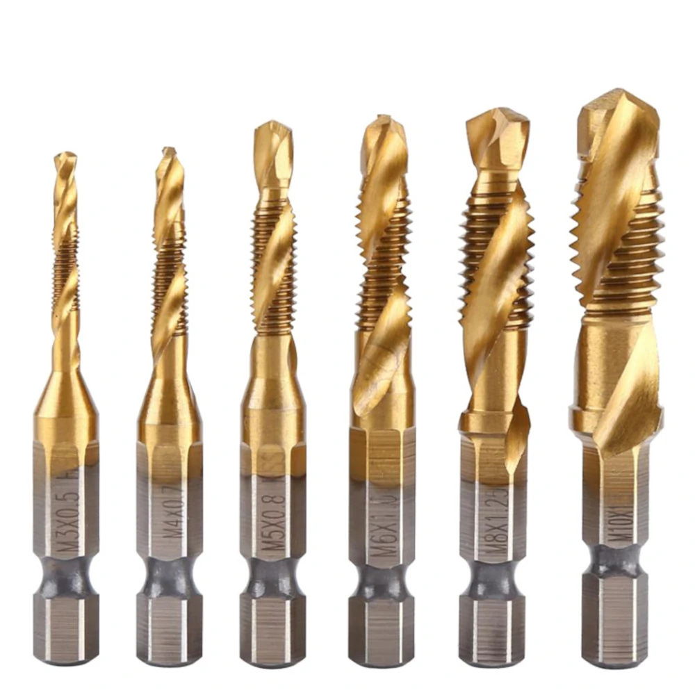 6Pcs 1/4 Inch HSS Drill Tap Bit Set | M3-M10 Hex Shank | Deburr Countersink