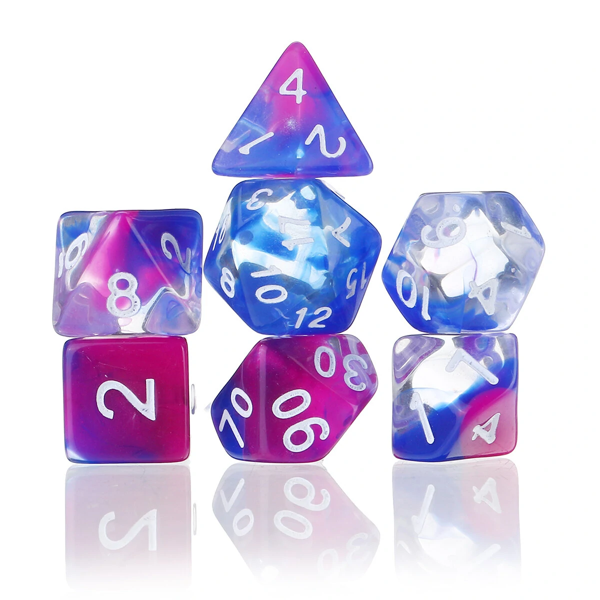 7Pcs Glitter Polyhedral Dice Set - Clear Resin D&D RPG Tabletop Game Gift