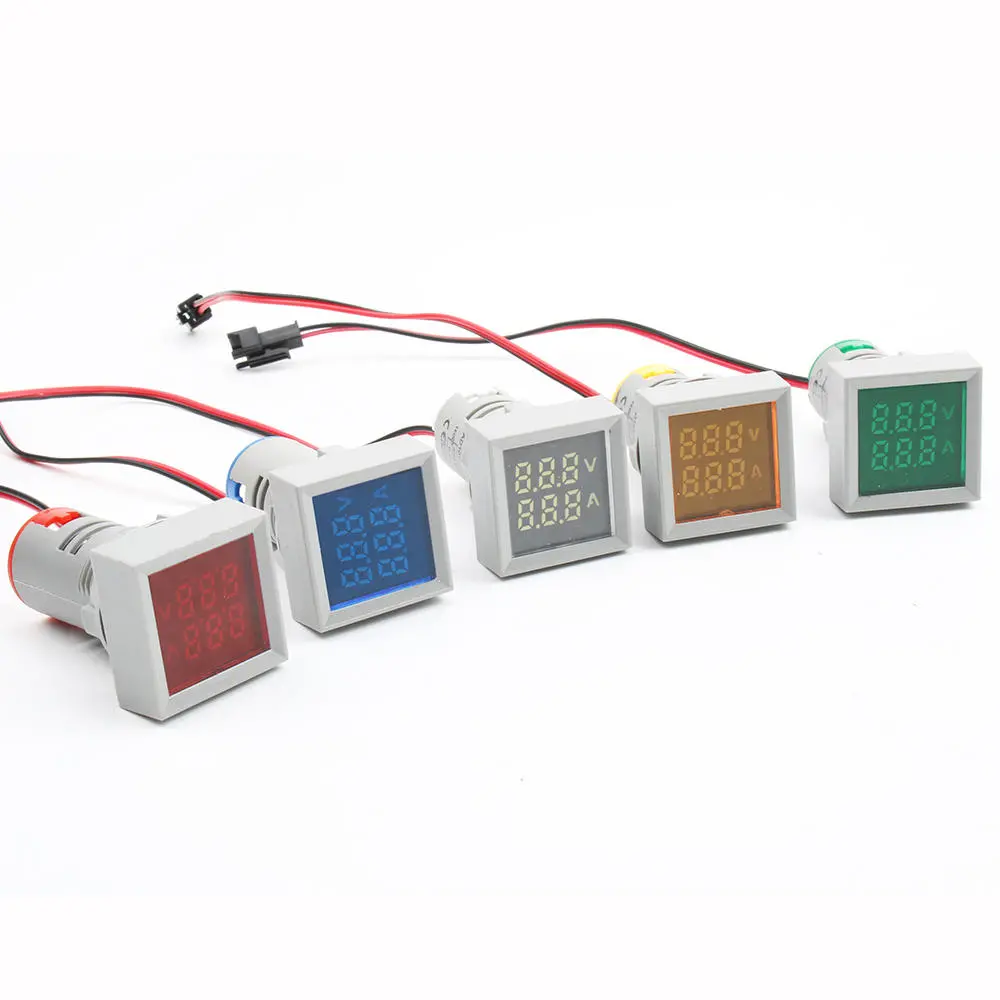 Pilot Lamp Light Dual 22mm Digital Voltmeter Ammeter - AC 50-500V 0-100A | Dual LED