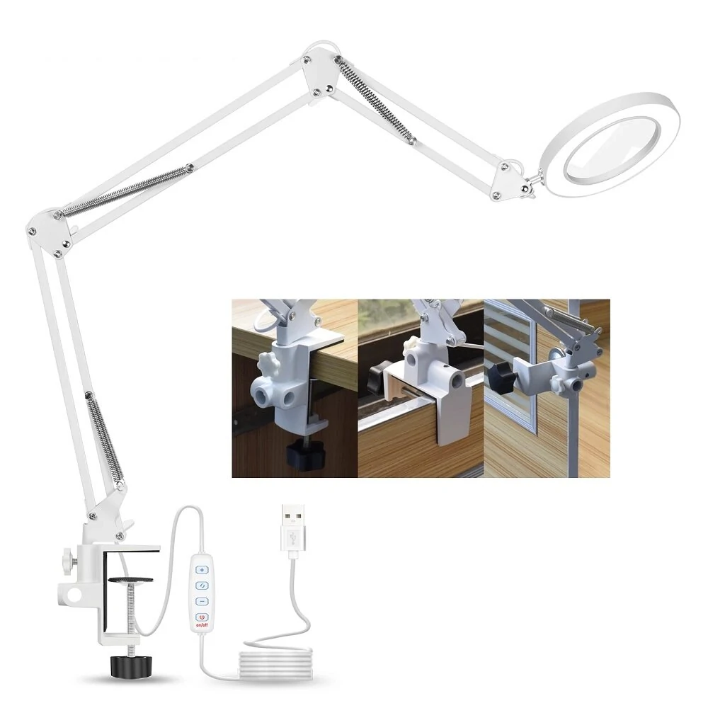 NEWACALOX 5X LED Magnifying Lamp - Three-Section Folding Desk Light for Welding & Repair