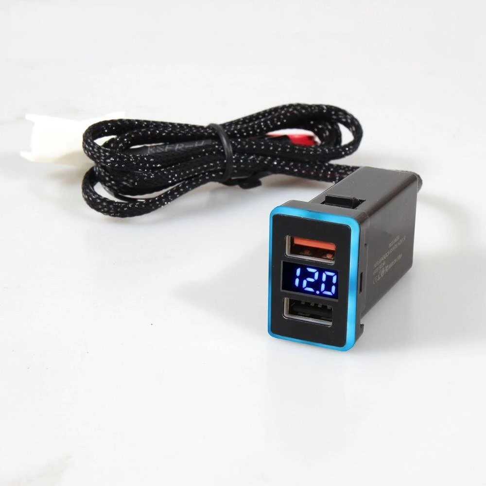 QC3.0 Quick Charge Car Charger | Dual USB Display Voltage & Amps | For Toyota