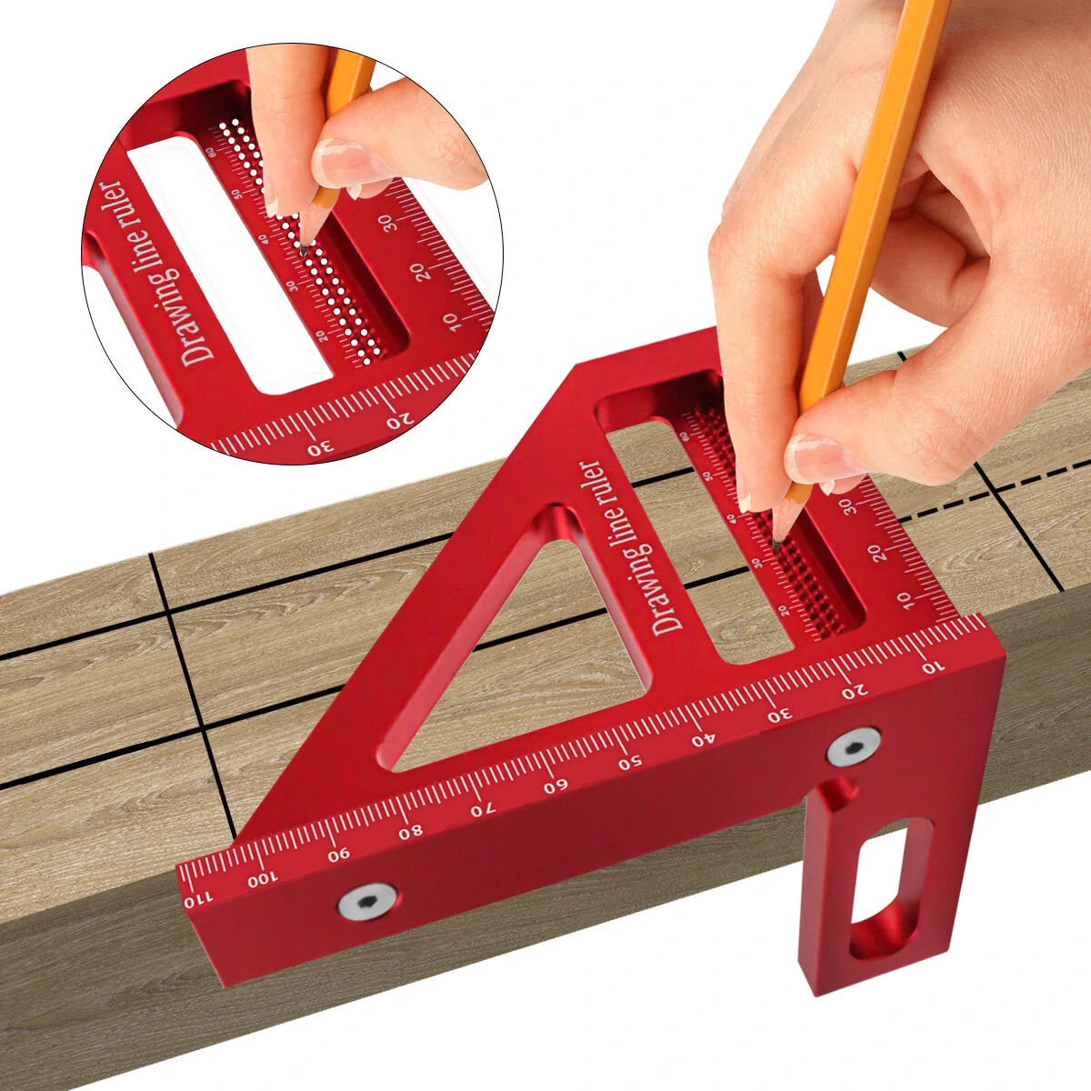 Carpenter Square - Aluminum Miter Triangle Ruler | 45/90 Degree Protractor