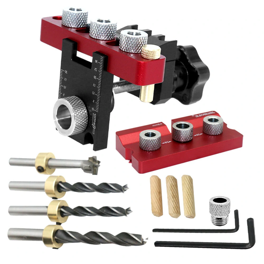 Adjustable 3-in-1 Doweling Jig Kit - Pocket Hole Jig & Drilling Guide for Furniture