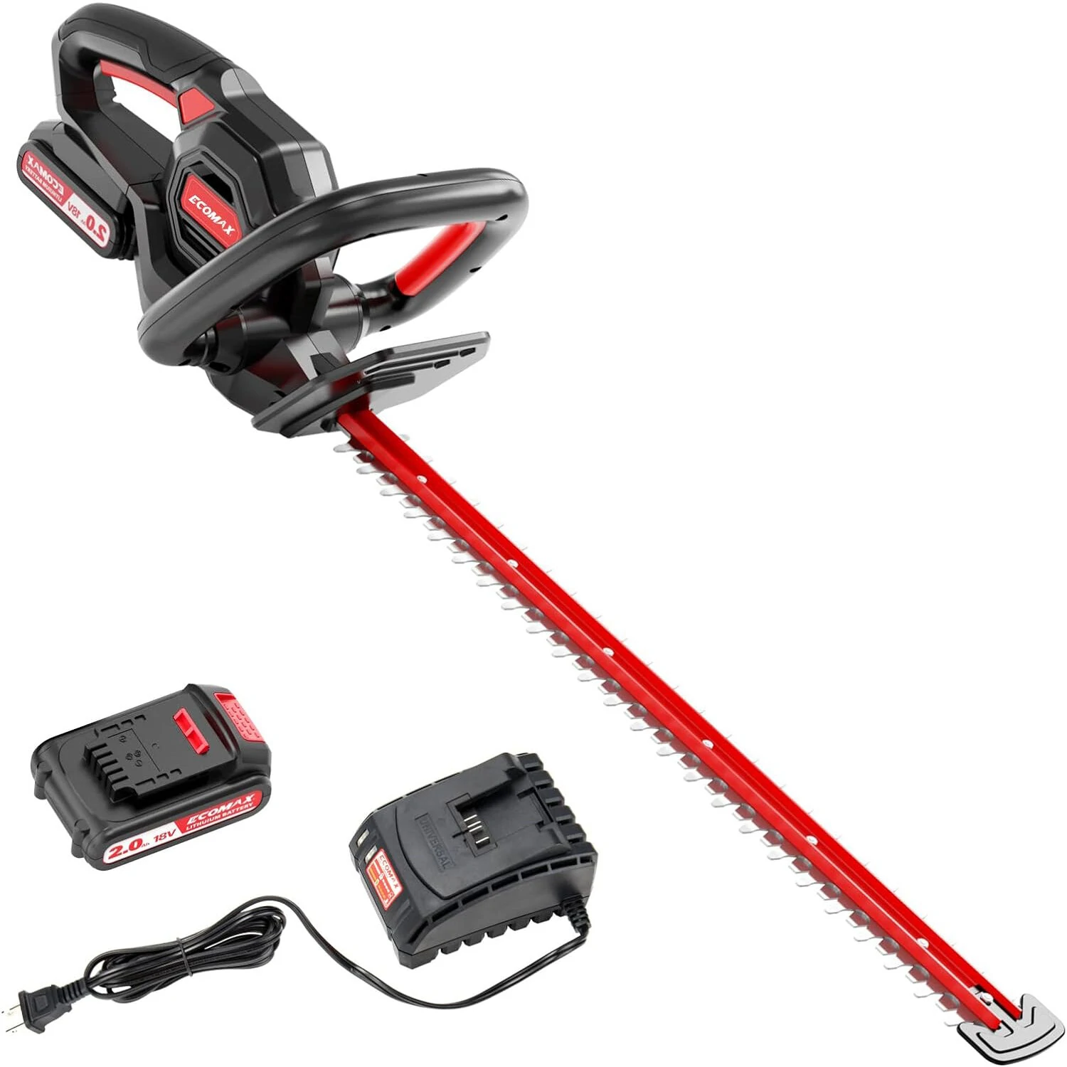 ECOMAX ELG06 18V Cordless Hedge Trimmer - 22 Inch Blade | 2.0AH Battery & Charger