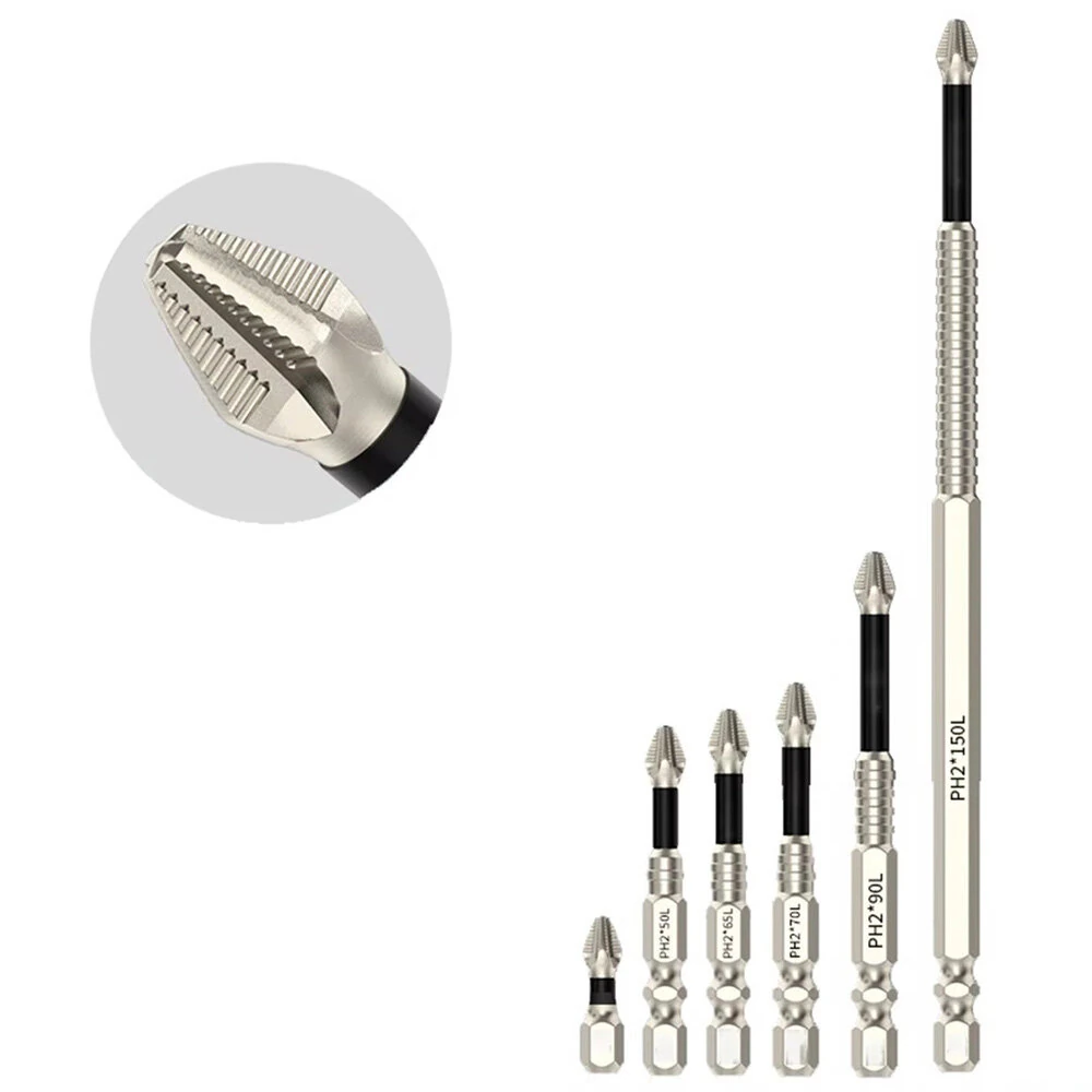 6PCS Long Alloy Steel Magnetic Screwdriver Bits | PH2 1/4 Inch Hex Shank