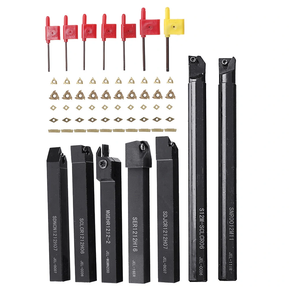 Drillpro CT-12 Lathe Tool Holder Kit - 12mm Shank with 50pcs Carbide Inserts