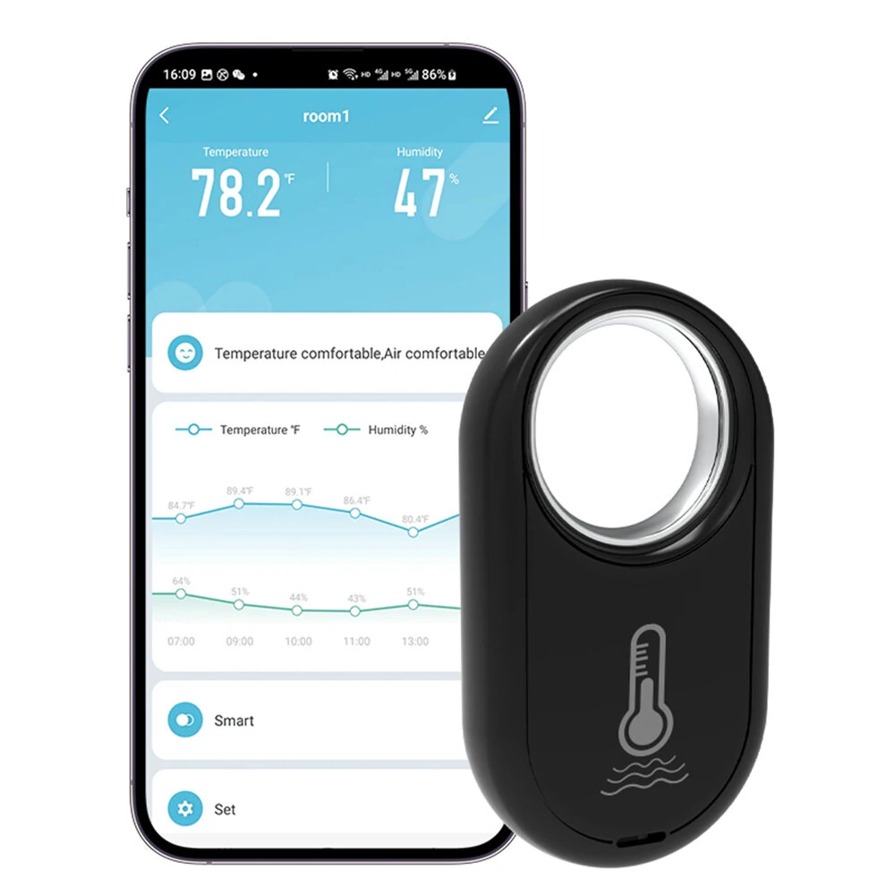 RSH Zigbee Hanging Temperature Humidity Sensor - Alexa & Google Home Voice Control - Black
