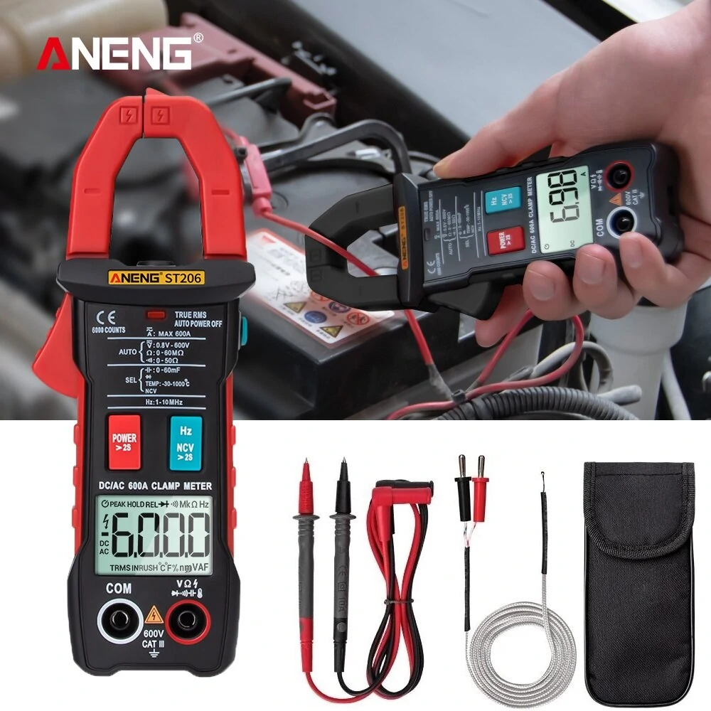 ANENG ST206 Digital Clamp Meter - 6000 Count True RMS AC/DC Current Tester
