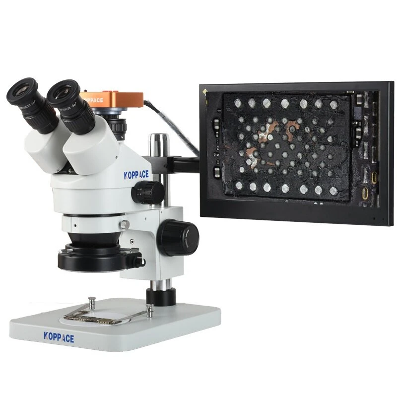 KOPPACE 3.5X-90X Trinocular Stereo Microscope | 13.3 Inch Screen & 21MP Camera