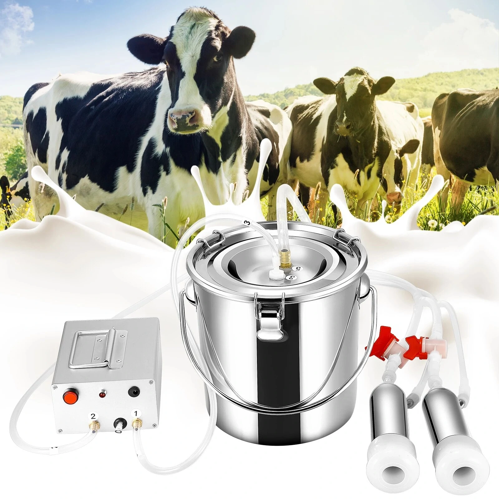 7L Electric Vacuum Milker Machine | Portable Automatic Suction Pump for Cows